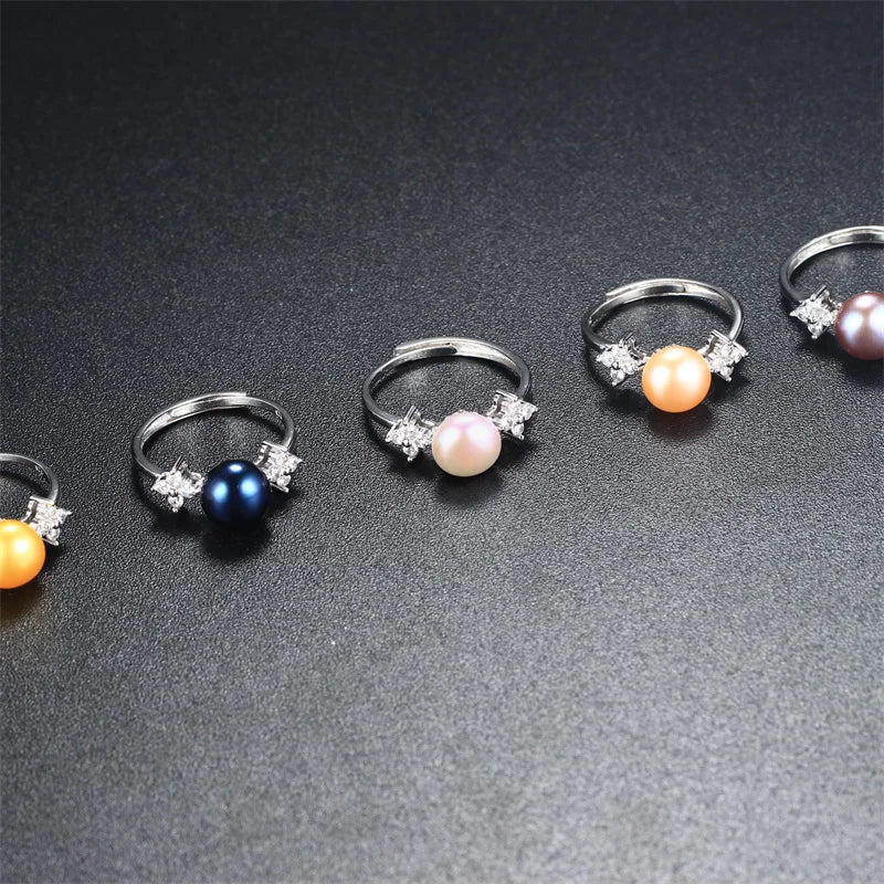 YWYC Freshwater Cultured Pearl 925 Sterling Silver Rings for Women Open Adjustable Rings Jewlery Gift Wholesale
