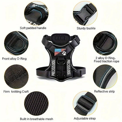 Reflective Dog Vest Harness with 5 PCS Patches Service Dog Harness Adjustable Soft Oxford Pet Harness