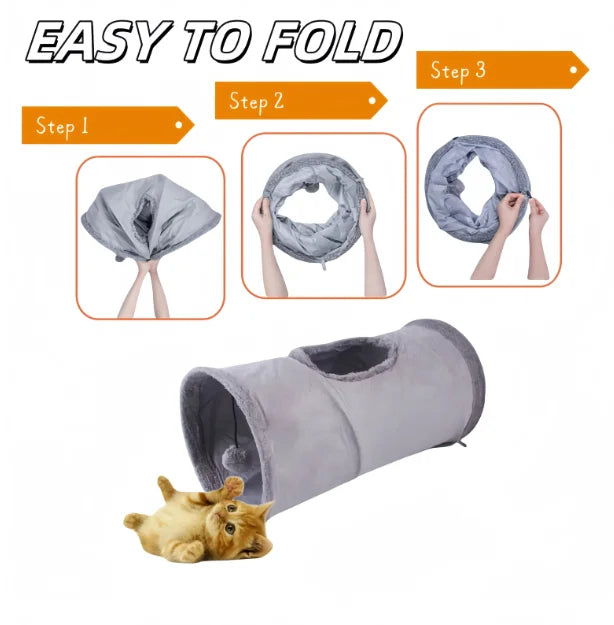 Pet Cat Plush Tunnel Foldable Suede Channel Toy for Self Entertainment and Relaxation Cat Toy Suitable for Cats to Play at Home - PrimeNest