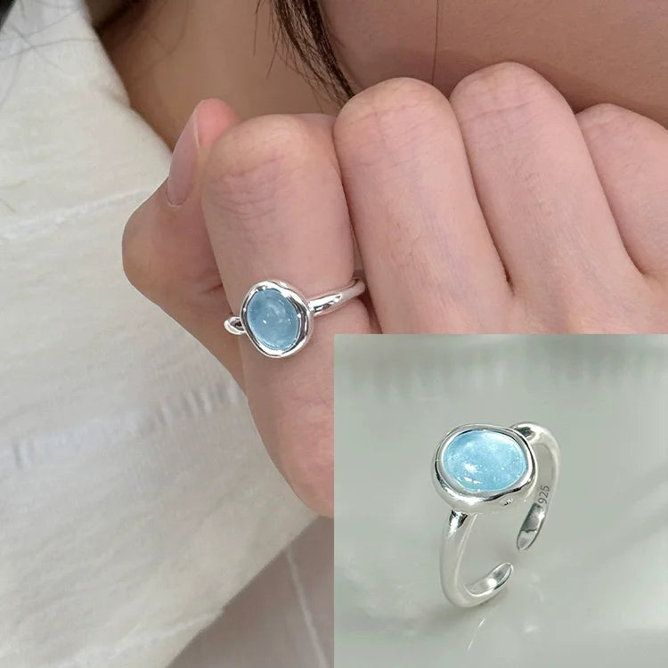 PANJBJ 925 Sterling Silver Hotan Jade Geometric Ring for Women Girl Adjustable Retro Delicate Jewelry Birthday Gift Dropshipping