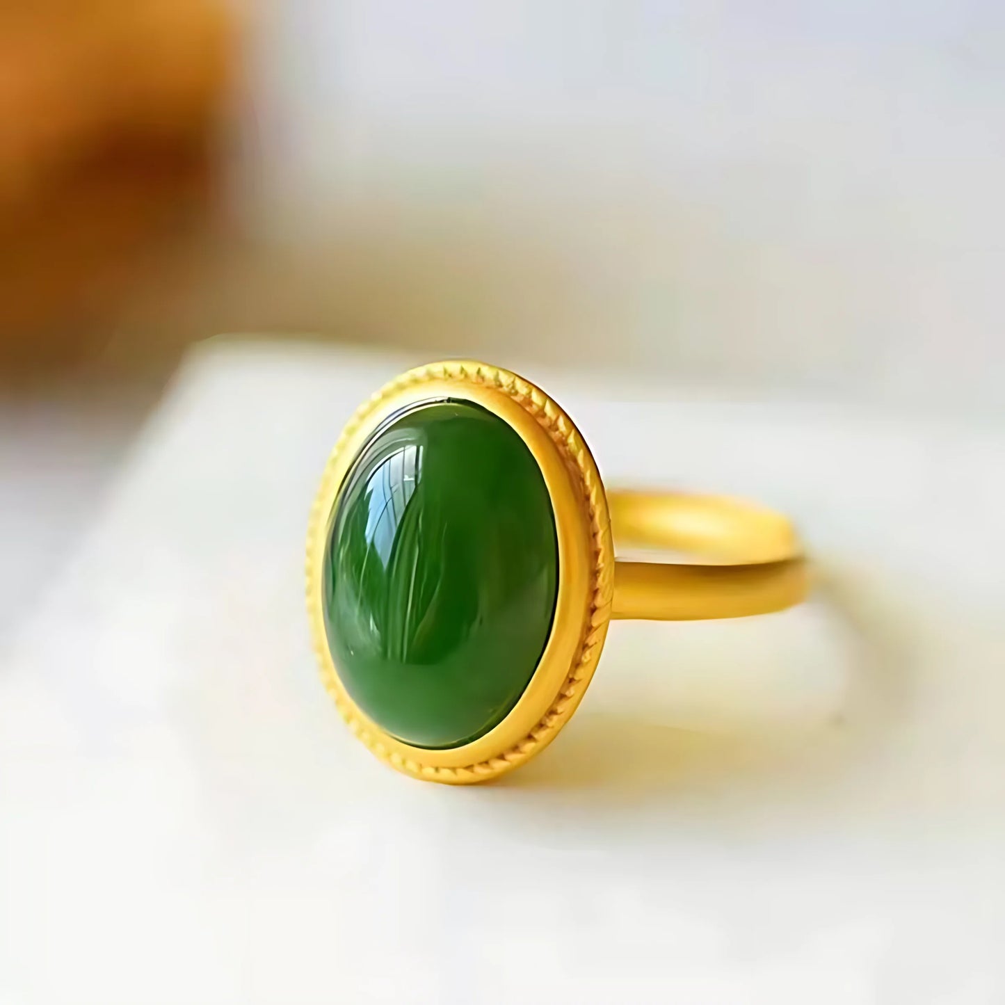 PANJBJ 925 Sterling Silver Hotan Jade Geometric Ring for Women Girl Adjustable Retro Delicate Jewelry Birthday Gift Dropshipping