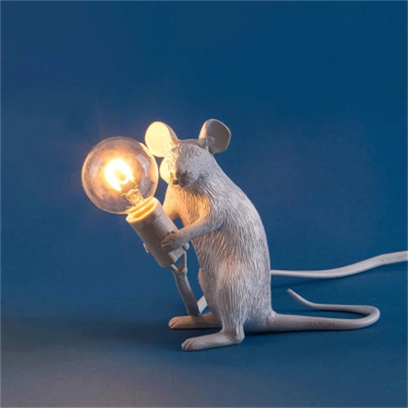 Modern Resin Animal LED Table Lamp - Mouse Cat Squirrel Design Night Light Desk Lighting Fixture for Home Decor