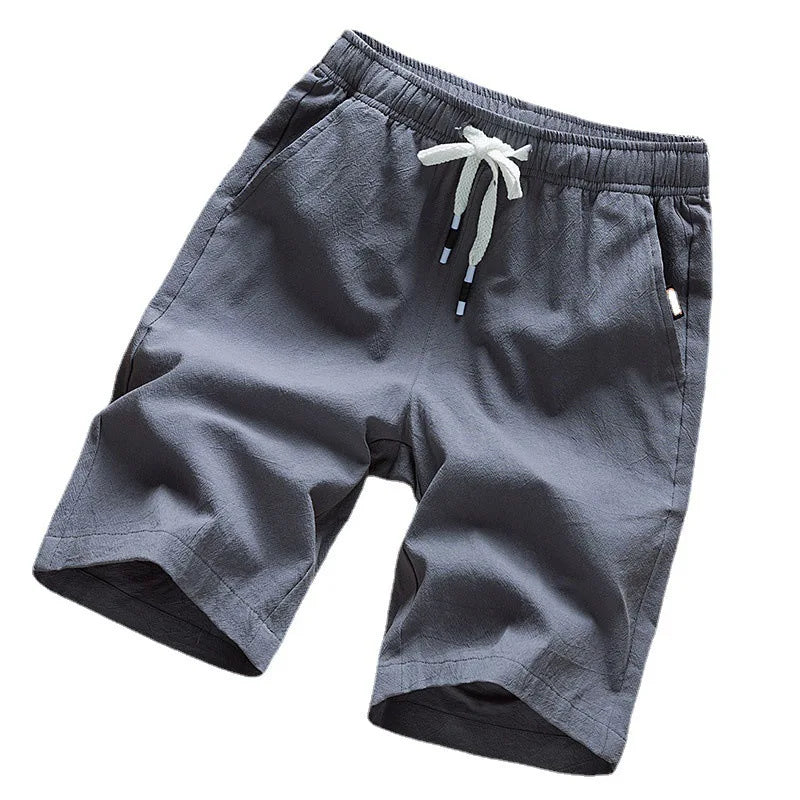 Men's casual drawstring shorts with elastic waist, dark gray knee-length