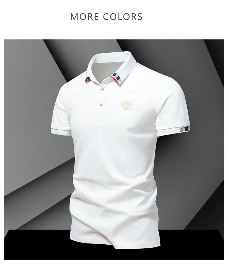 2024 Summer New Men's Pure Cotton Short sleeved T-shirt for Men's High end Casual Lapel Half Sleeved Polo Shirt Men's Top