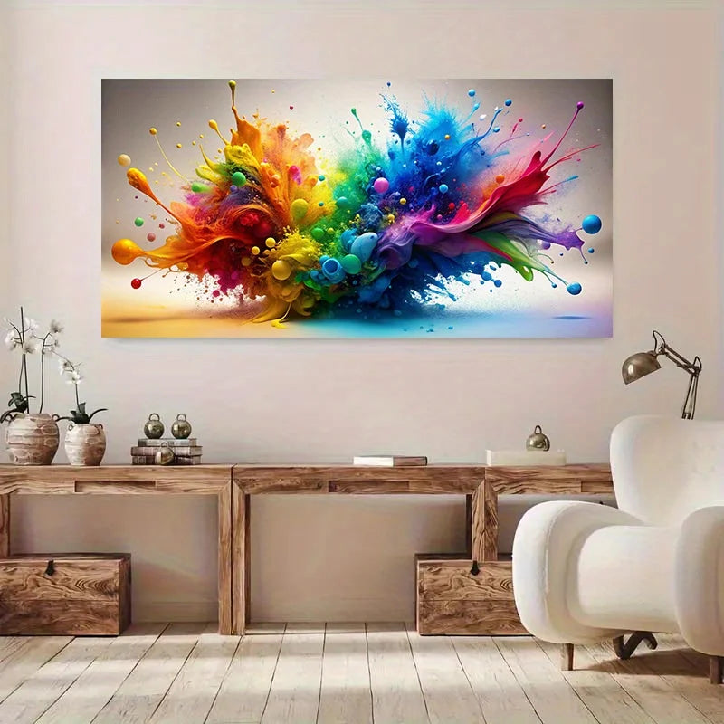 1pc Modern Abstract Splash Canvas Wall Art - 59.99cm x 119.99cm Frameless Vibrant Ink Splash Painting, High-Quality Canvas Pr