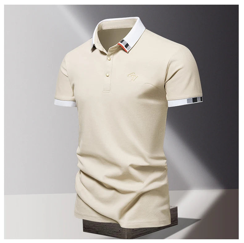 2024 Summer New Men's Pure Cotton Short sleeved T-shirt for Men's High end Casual Lapel Half Sleeved Polo Shirt Men's Top