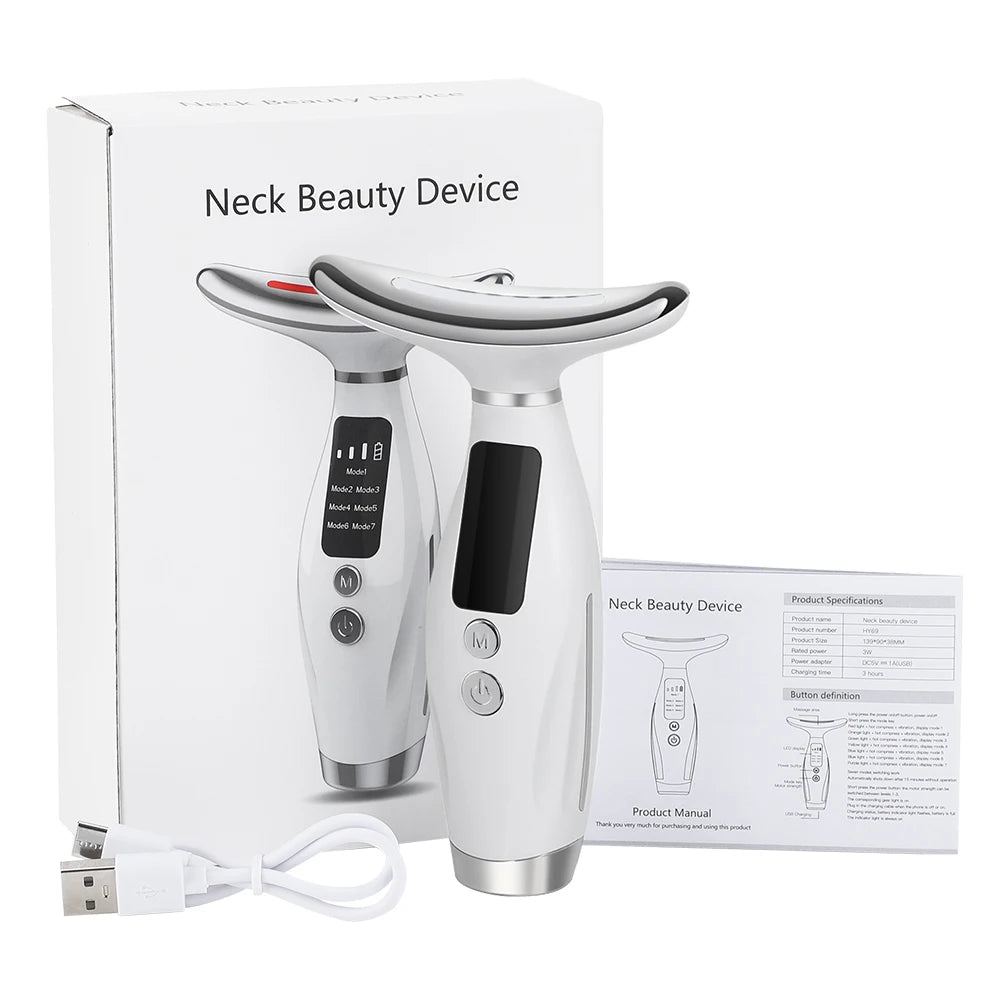 Neck Face Lifting Massager 7 Colors Light LED Photon Therapy Skin Tighten Wrinkle Remove Heating Vibration Massage Beauty Device - PrimeNest