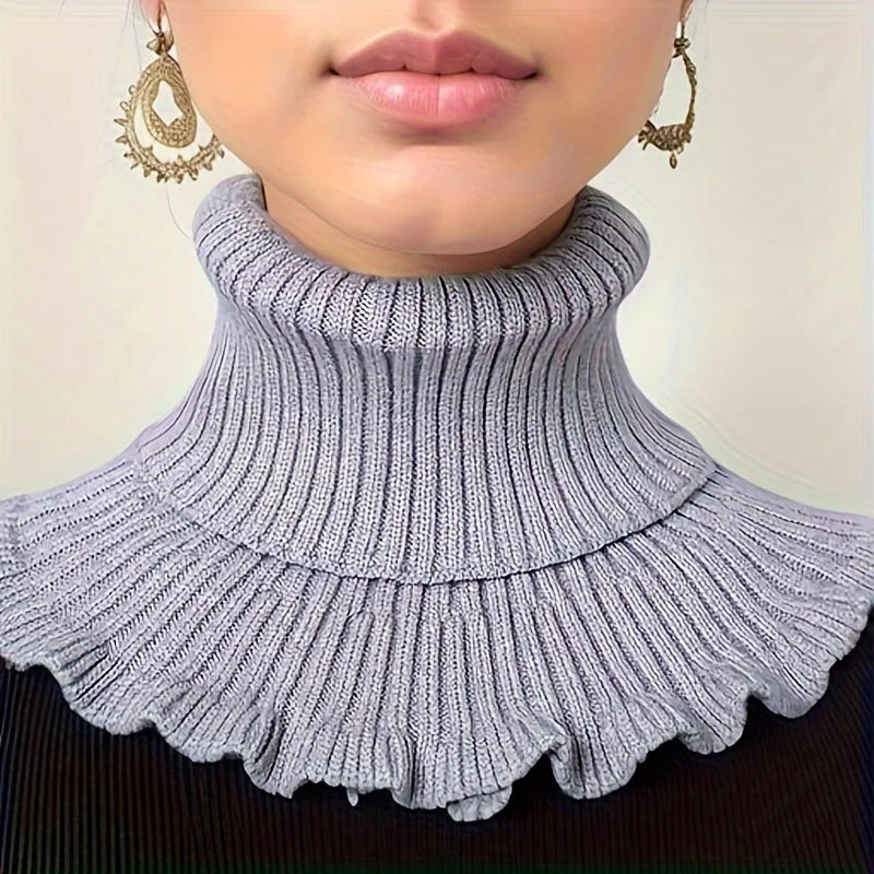 Ruffle Edge Knitted Neck Warmer Scarf