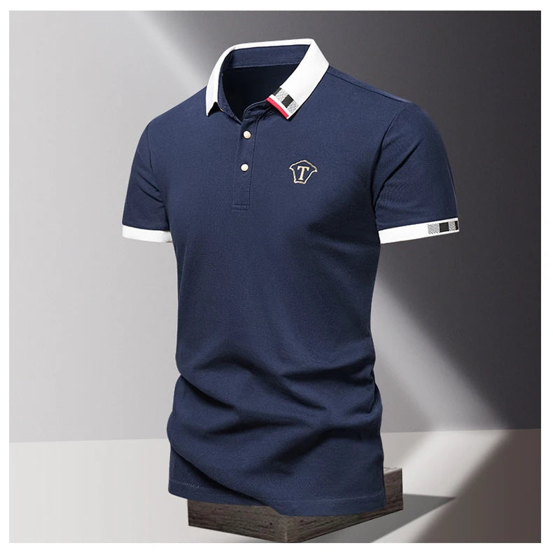 2024 Summer New Men's Pure Cotton Short sleeved T-shirt for Men's High end Casual Lapel Half Sleeved Polo Shirt Men's Top