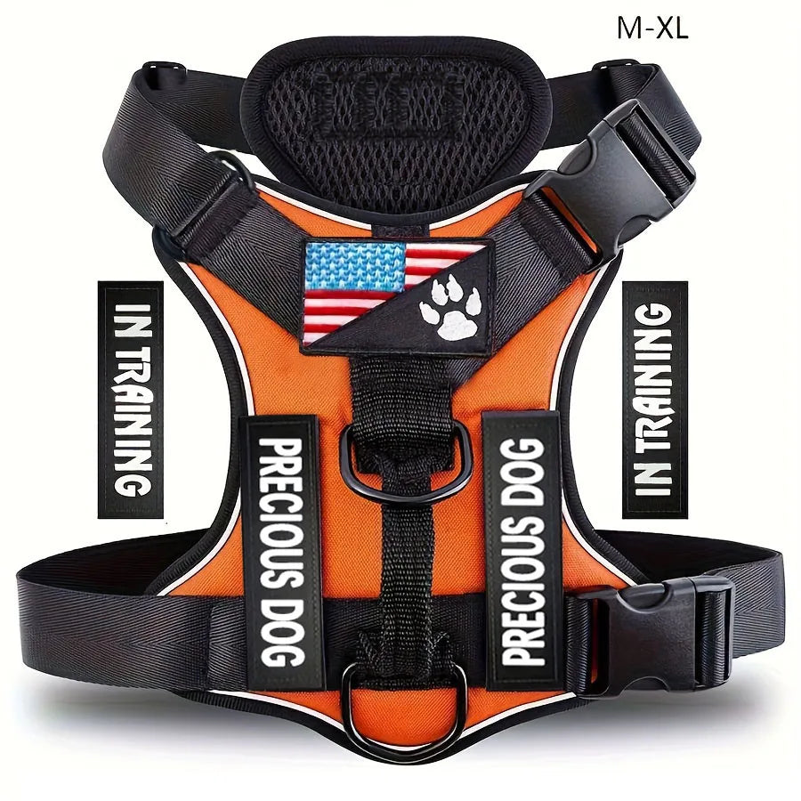Reflective Dog Vest Harness with 5 PCS Patches Service Dog Harness Adjustable Soft Oxford Pet Harness