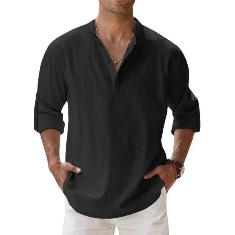 Men's Linen Henley Beach Shirt