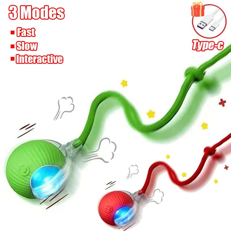 New Cat Interactive Ball Toy Automatic Rolling Ball Faux Tail Rechargeable Smart Pet Electric Toy Dog Cat Training Imitate Mouse - PrimeNest
