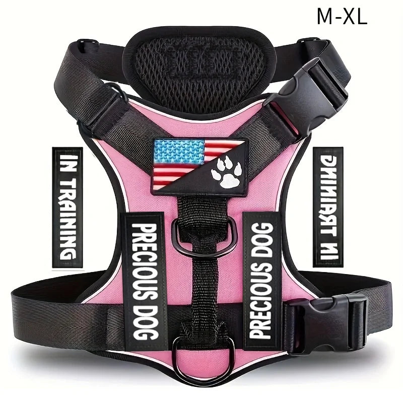 Reflective Dog Vest Harness with 5 PCS Patches Service Dog Harness Adjustable Soft Oxford Pet Harness