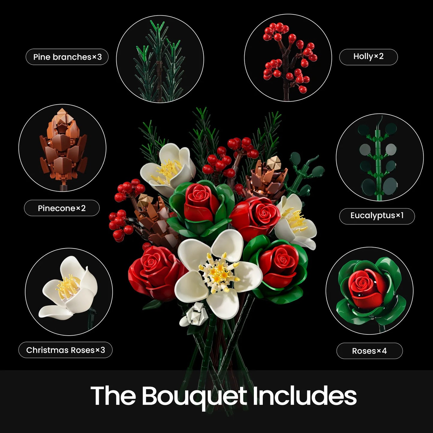 Christmas Roses Bouquet Building Blocks
