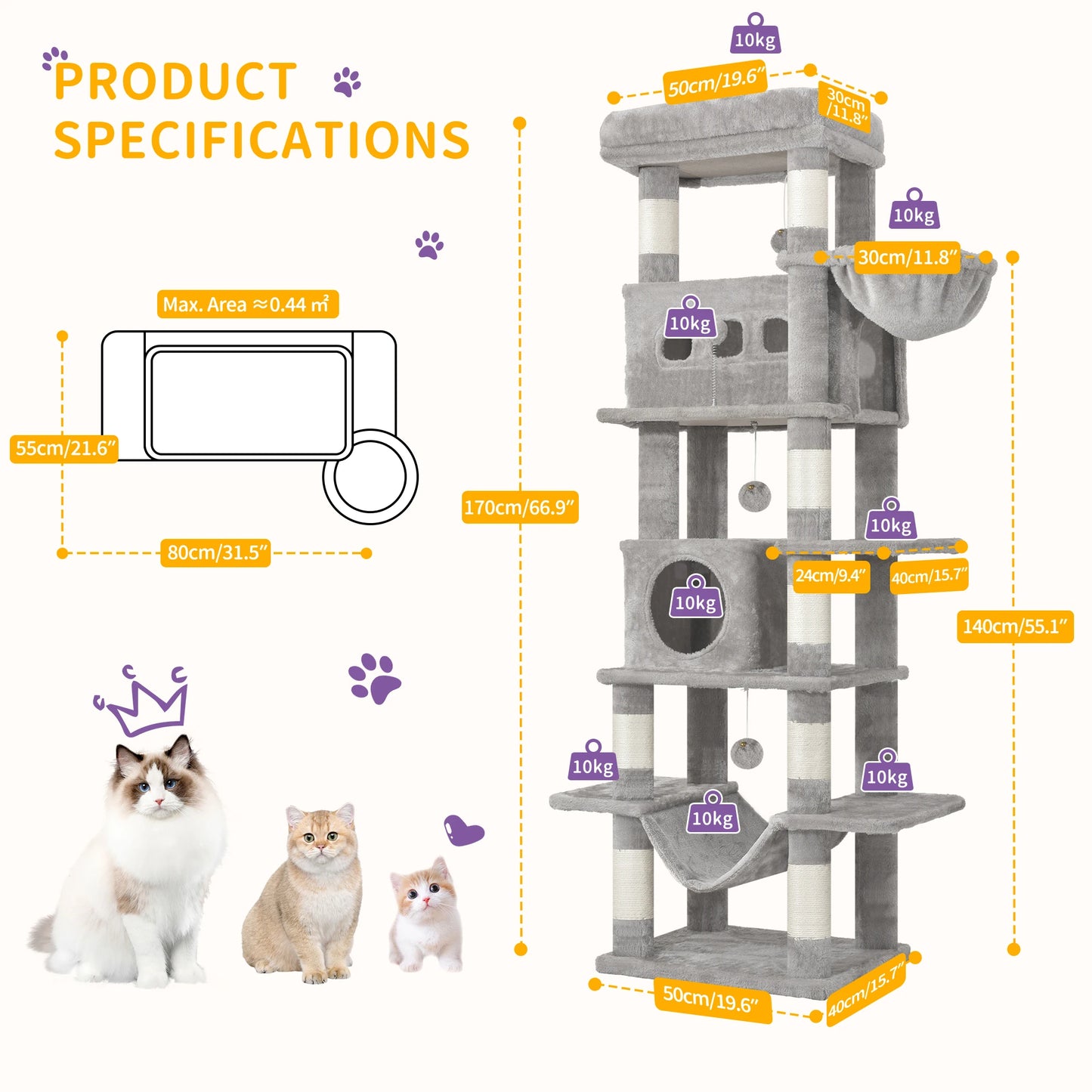 170cm Multi-Level Cat Tree Tower