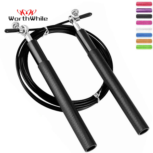 Black speed jump rope set with textured handles and silver ball-bearing connectors