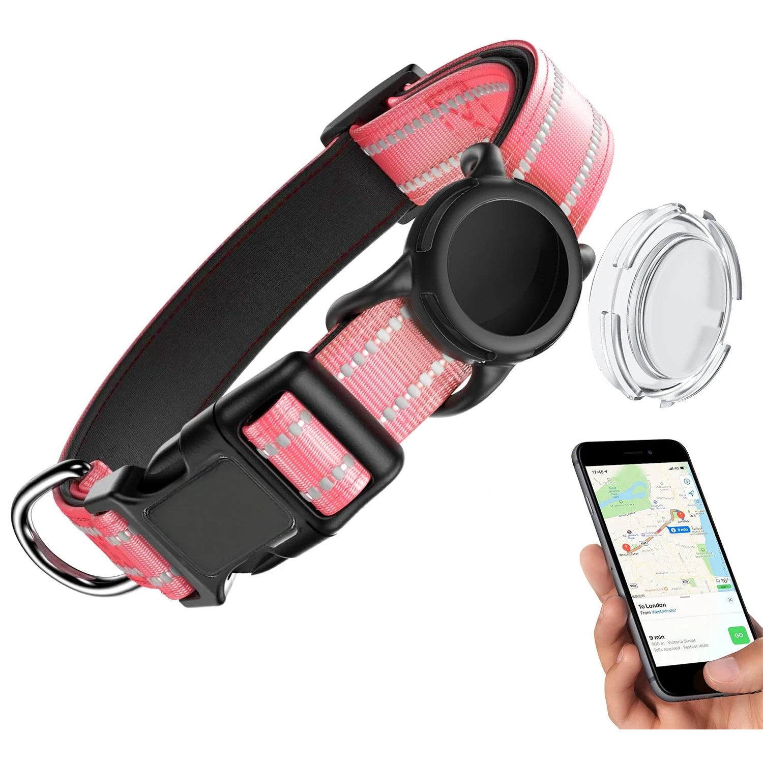 Waterproof Air Tag Dog Collar with AirTag Holder, Reflective Soft Padded &amp; Safety Buckle, AirTag Pet Collar Adjustable for Dogs