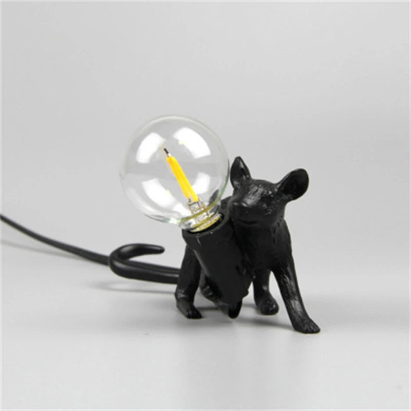 Modern Resin Animal LED Table Lamp - Mouse Cat Squirrel Design Night Light Desk Lighting Fixture for Home Decor