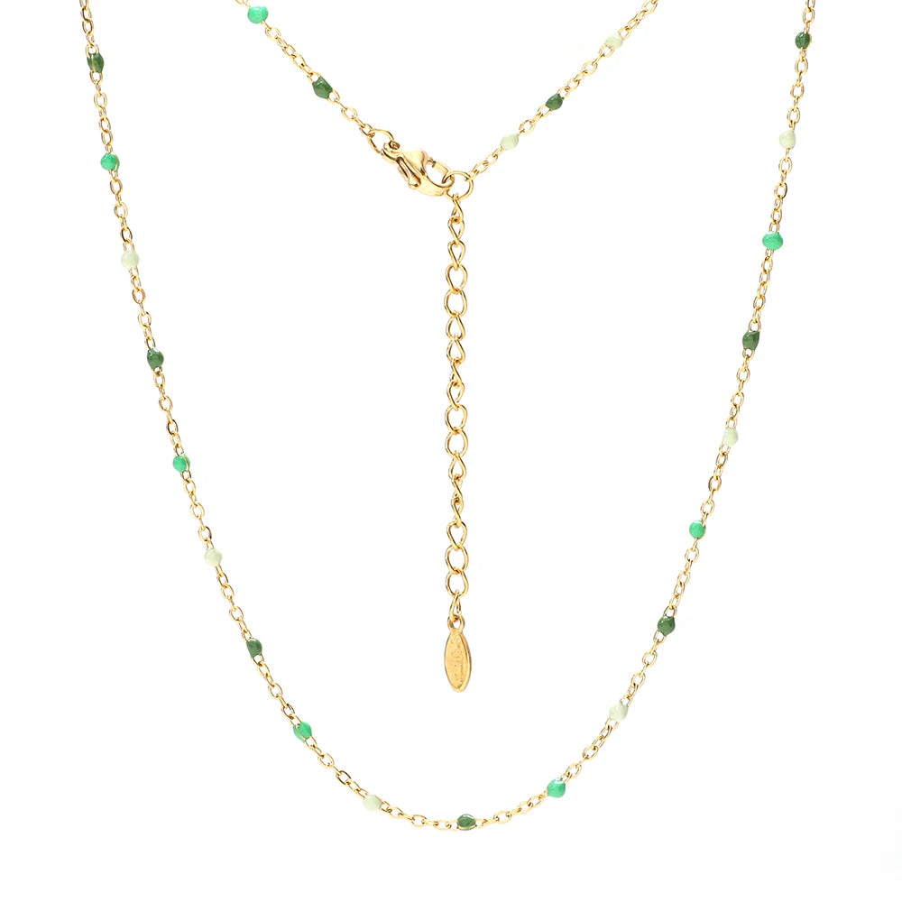 ZMZY Hot Pink Stainless Steel Link Cable Chain Fashion Gold Color Satellite Enamel Beads Necklace for Women Chic Summer Gift