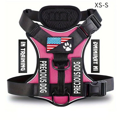 Reflective Dog Vest Harness with 5 PCS Patches Service Dog Harness Adjustable Soft Oxford Pet Harness