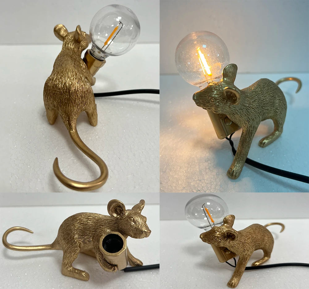 Modern Resin Animal LED Table Lamp - Mouse Cat Squirrel Design Night Light Desk Lighting Fixture for Home Decor
