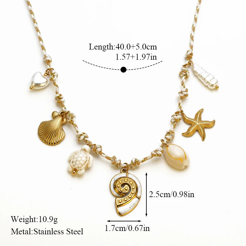 EILIECK 316L Stainless Steel Charms Pearl Star Celadon Pendant Drop Necklace For Women Golden Popular Summer Fashion Jewelry