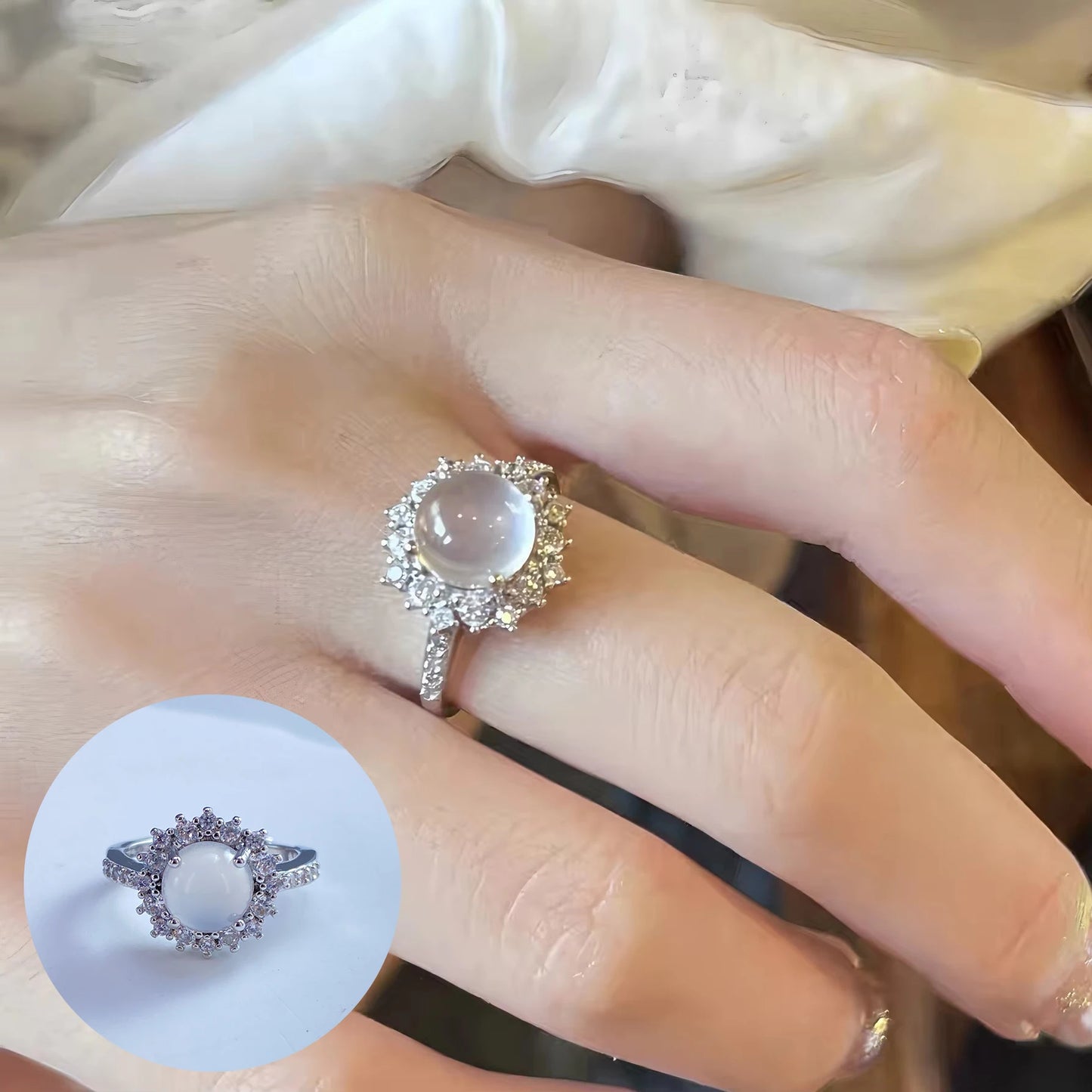 PANJBJ 925 Sterling Silver Hotan Jade Geometric Ring for Women Girl Adjustable Retro Delicate Jewelry Birthday Gift Dropshipping
