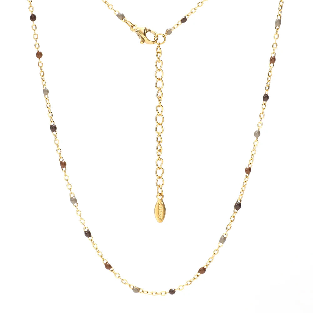 ZMZY Hot Pink Stainless Steel Link Cable Chain Fashion Gold Color Satellite Enamel Beads Necklace for Women Chic Summer Gift