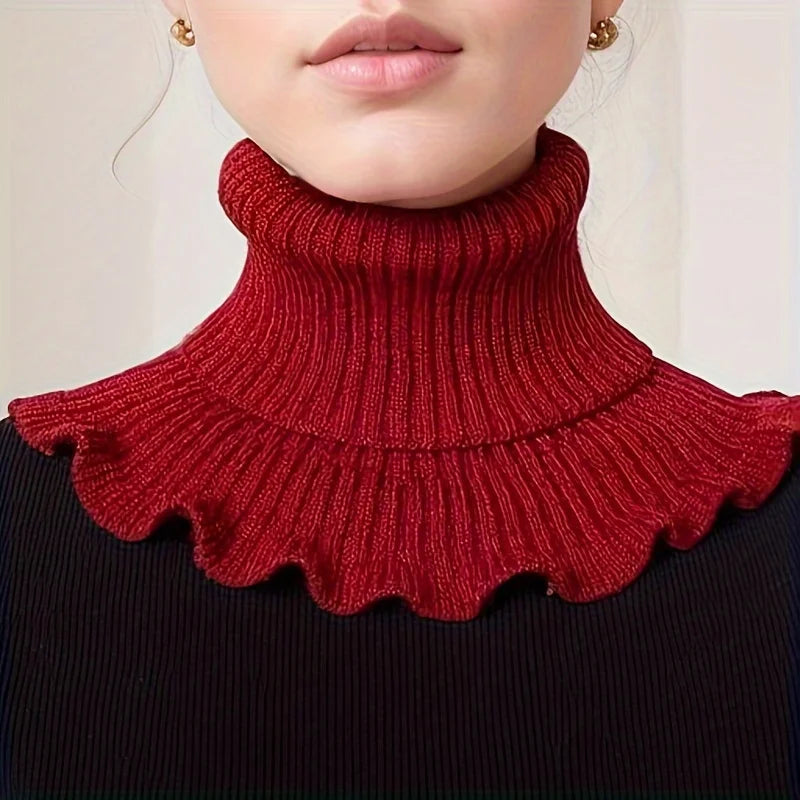 Ruffle Edge Knitted Neck Warmer Scarf