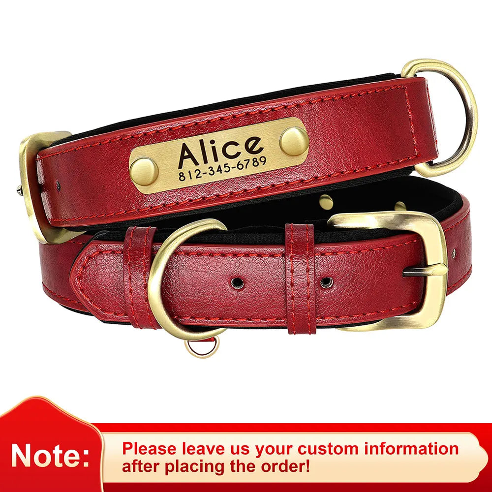 Customized PU Leather Nameplate Dog Collar Soft Padded Dogs Collars Free Engraving Name for Small Medium Large Dogs Adjustable - PrimeNest