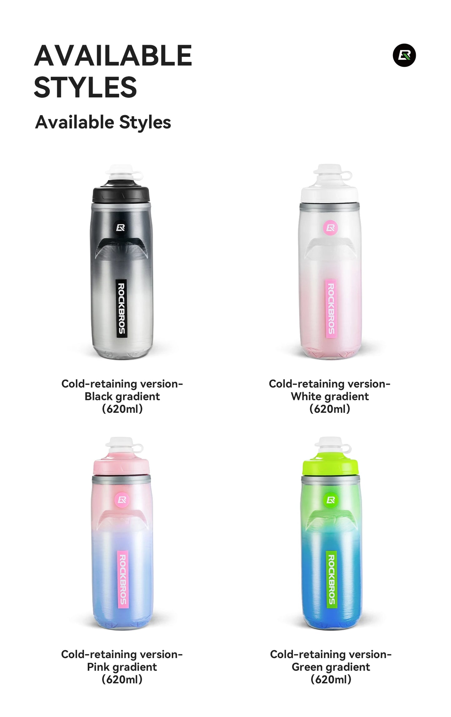 ROCKBROS Local Shipping 620ml Bike Water Bottle Cold Water Insulated Thermal Silicone Cycling Bottle Fitness Outdoor Portable Bicycle Water Kettle