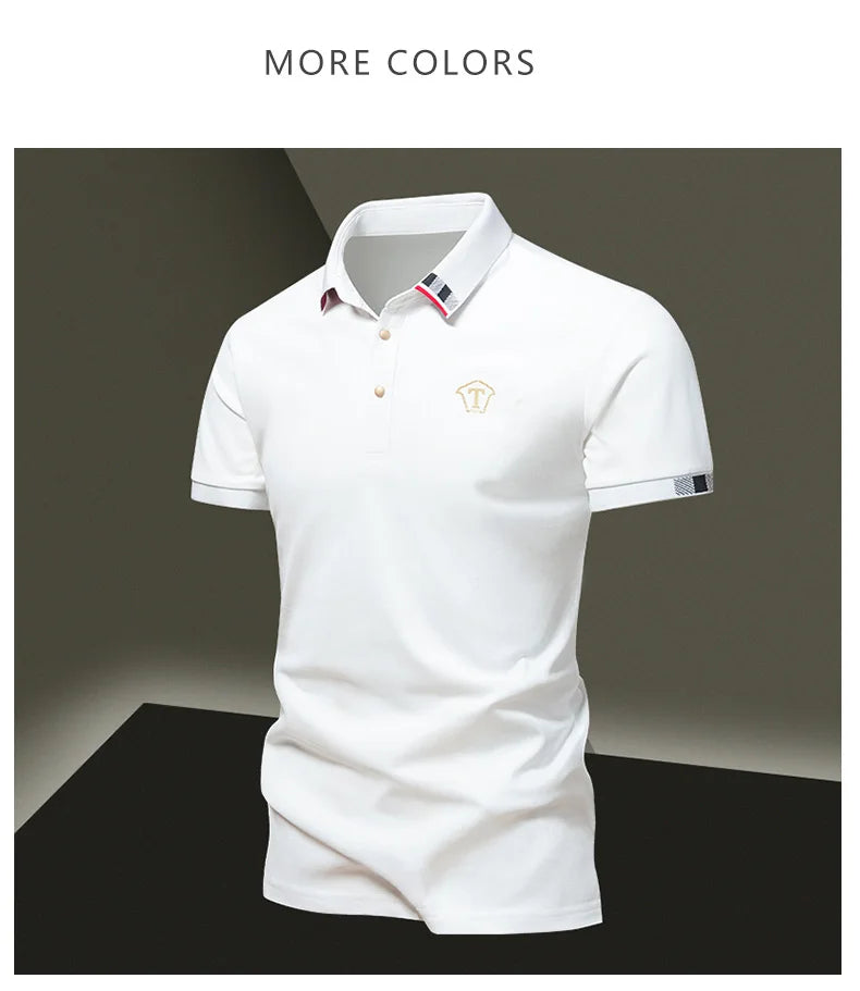 2024 Summer New Men's Pure Cotton Short sleeved T-shirt for Men's High end Casual Lapel Half Sleeved Polo Shirt Men's Top