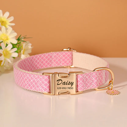 Custom Bling Nylon Dog Collar Free Engraved Puppy Dog ID Name Collars With Cute Flower Tag Accessory For Small Medium Dogs Cats - PrimeNest
