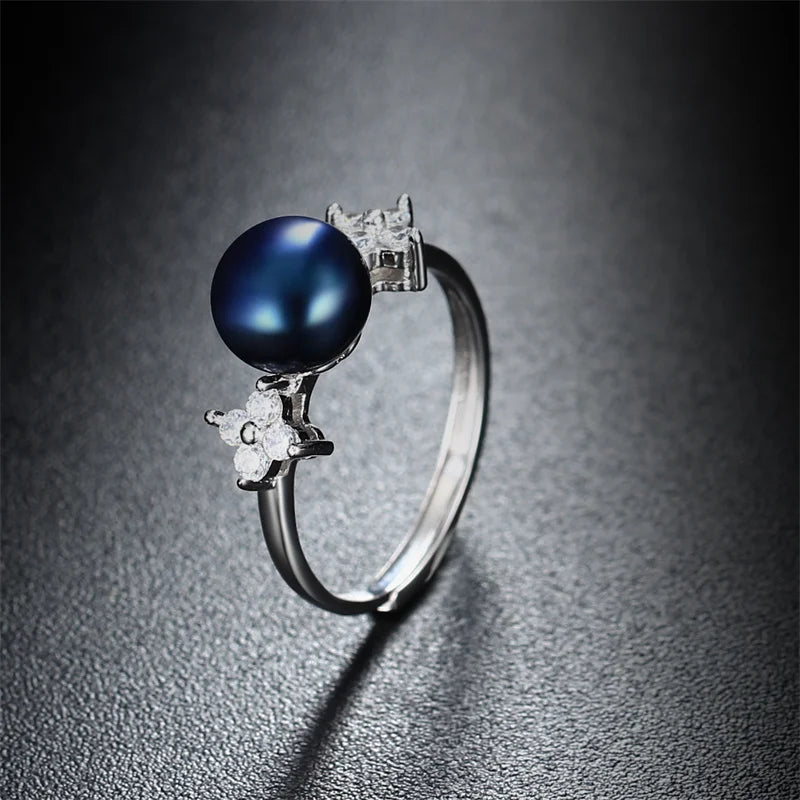 YWYC Freshwater Cultured Pearl 925 Sterling Silver Rings for Women Open Adjustable Rings Jewlery Gift Wholesale