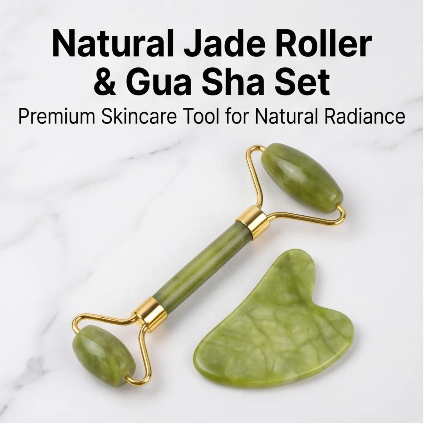 Natural Jade Roller & Gua Sha Board Set Double Head Facial Massager Anti-Aging Skin Care Tool