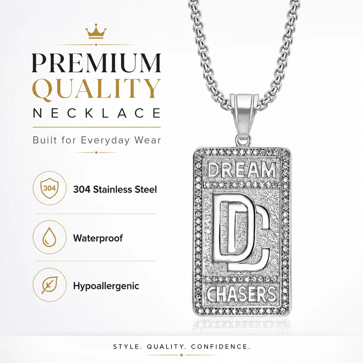 ULJ  Hip Hop Chase Dream Pendant Stainless Steel Nekclace AAA Bling Reinstones  Iced out For Man Woman Waterproof Jewelry