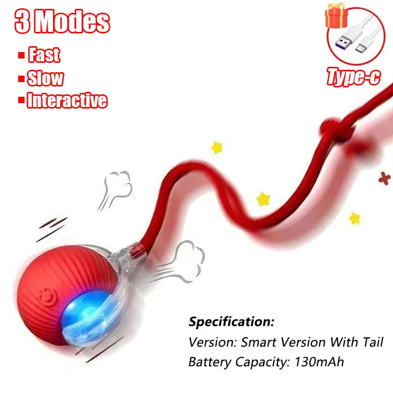 New Cat Interactive Ball Toy Automatic Rolling Ball Faux Tail Rechargeable Smart Pet Electric Toy Dog Cat Training Imitate Mouse - PrimeNest