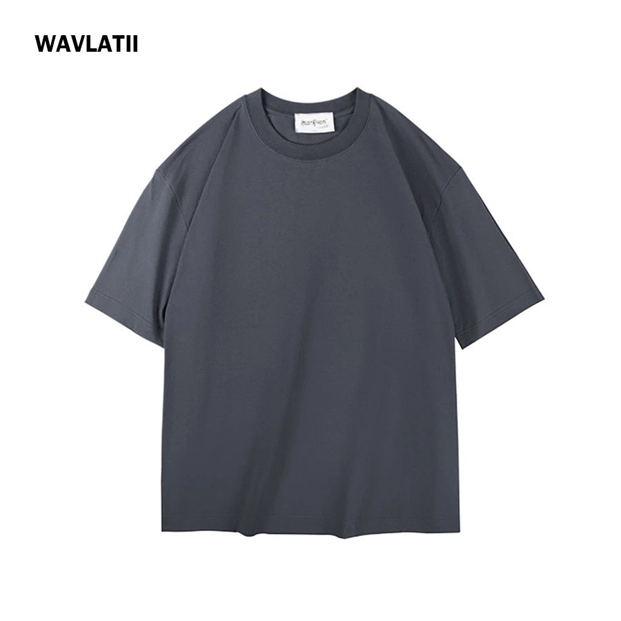 WAVLATII Women New Oversized T shirts Female 260 GSM White Casual Streetwear Tees Unisex Solid Korean Cool Tops for Young WT2560