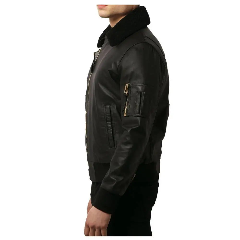 Men’s Black Fashion Leather Bomber Jacket-1