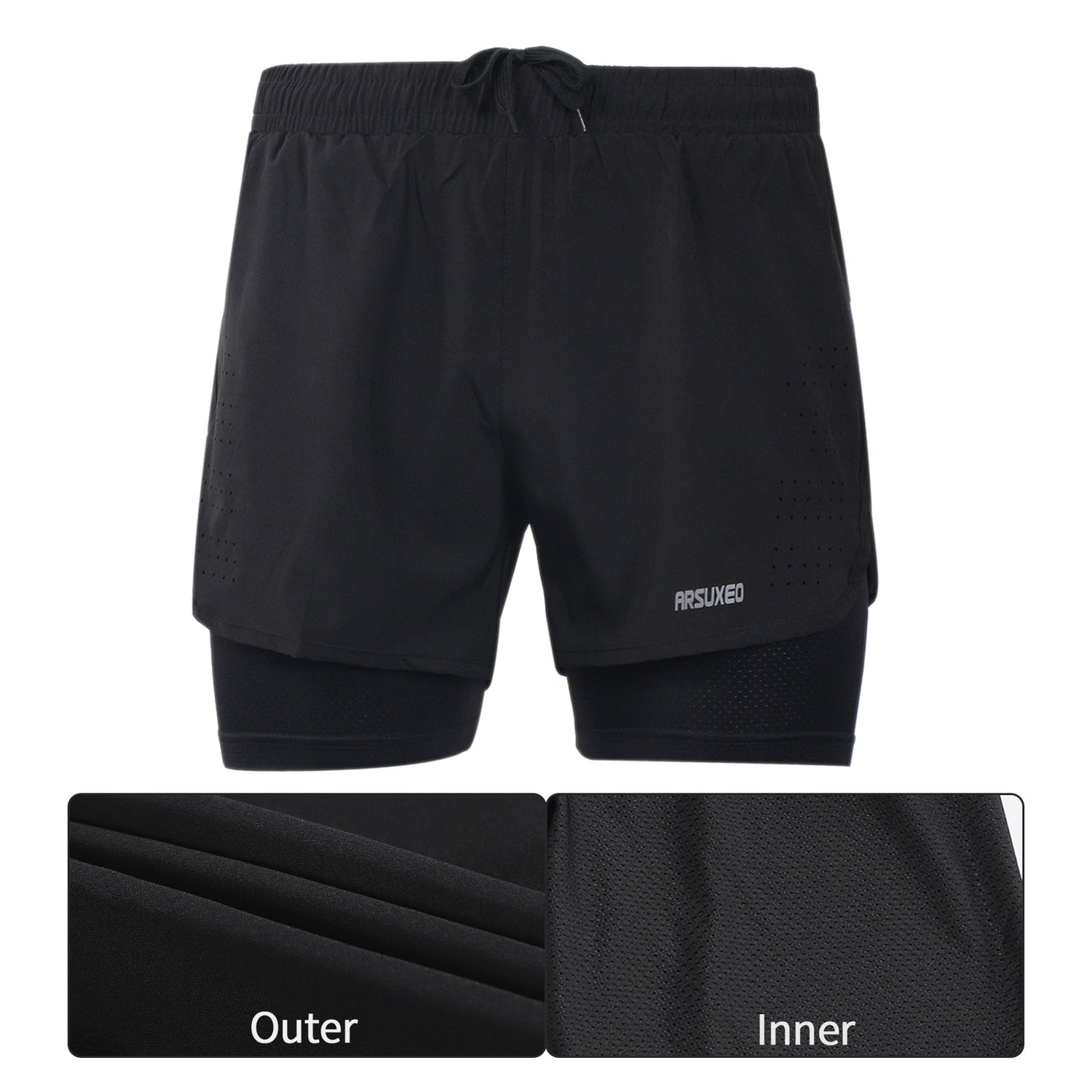 Men Running Shorts Outdoor Sports Training Exercise Jogging Gym Fitness 2 in 1 Shorts with Longer Liner Quick dry-1